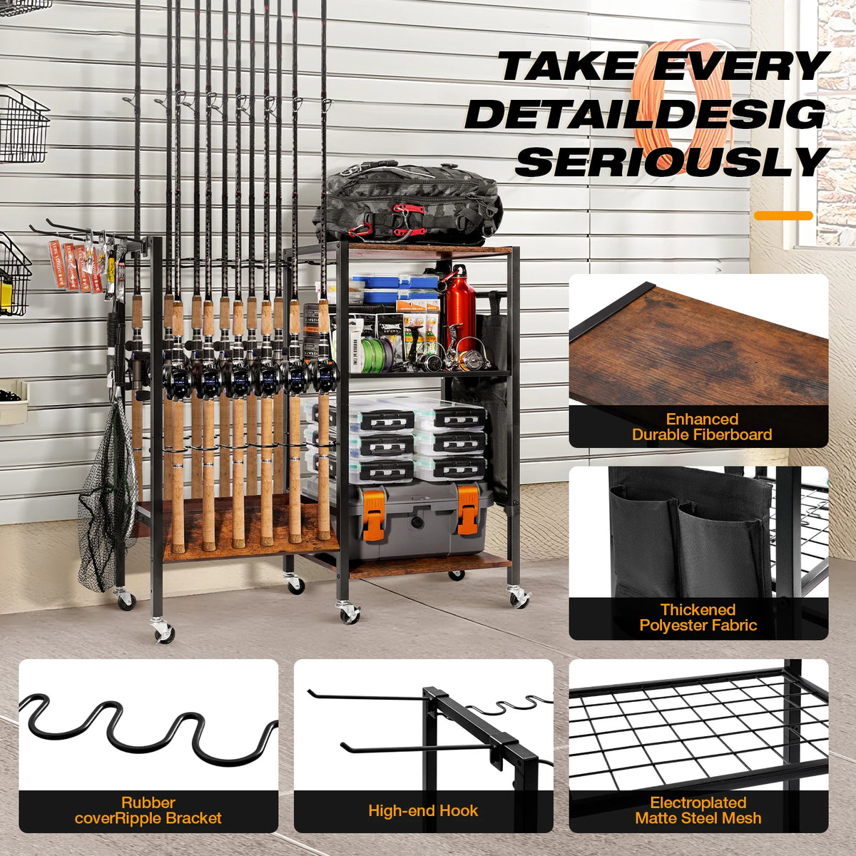 Fishing Rod Holder Storage Rack And Tackle Cabinet Organizer