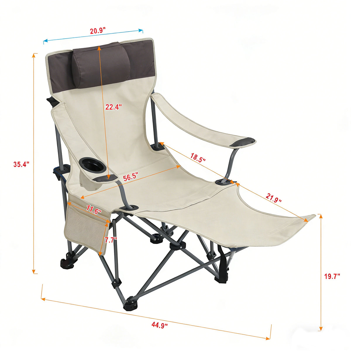 Adjustable Reclining Outdoor Camping Lounge Chair With Side Pockets