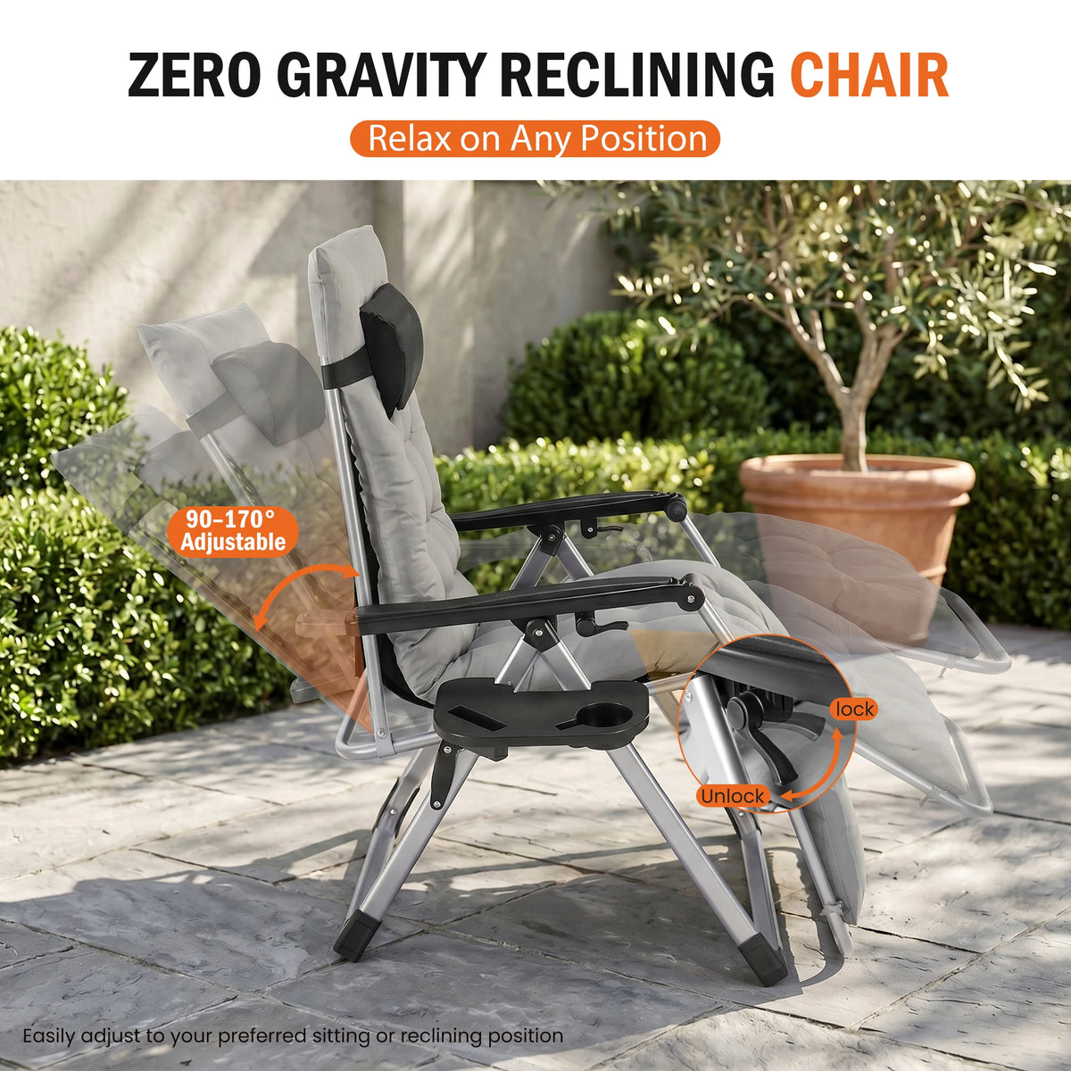JHK Zero Gravity Reclining Lounge Chair With Cup Holder
