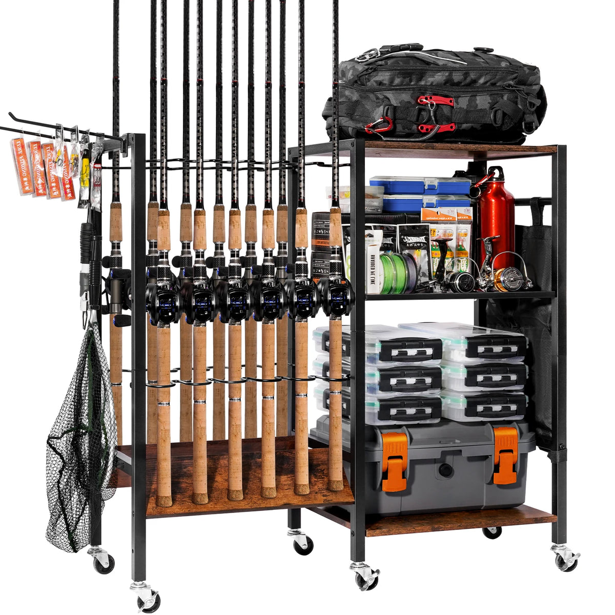 Fishing Rod Holder Storage Rack And Tackle Cabinet Organizer