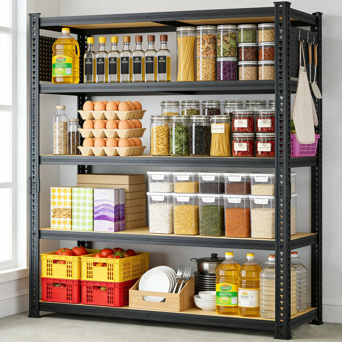 SARENZOON Adjustable Heavy Duty Metal Shelving Unit With Pegboard Panel System