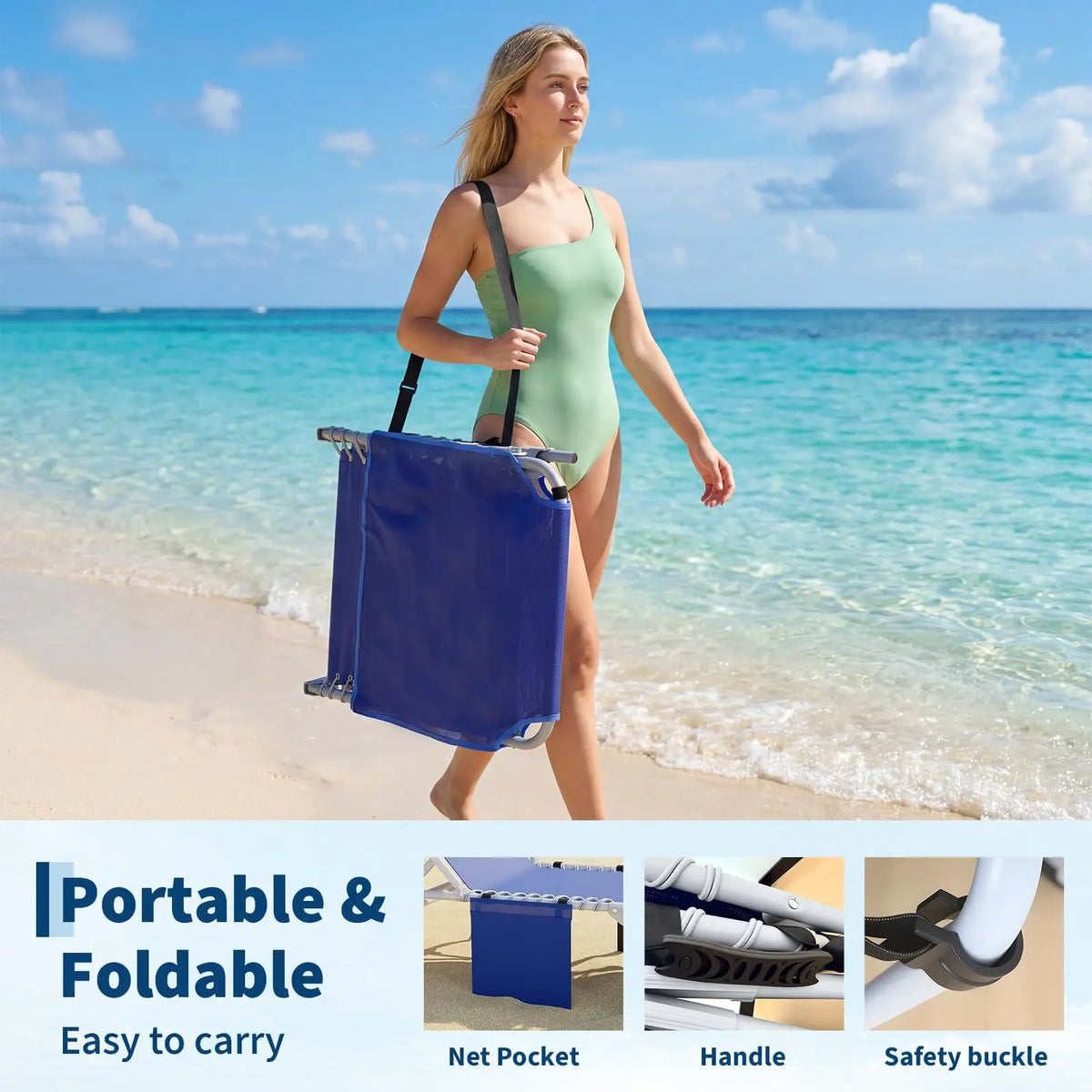 HiMISS Outdoor Reclining Beach Lounge Chair With Table And Folding