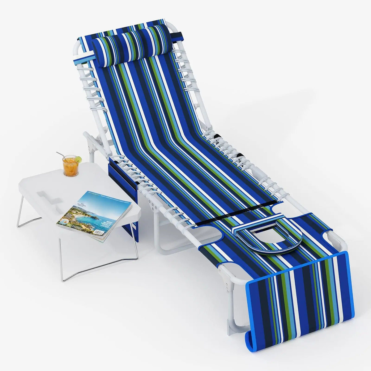 HiMISS Outdoor Reclining Beach Lounge Chair With Table And Folding