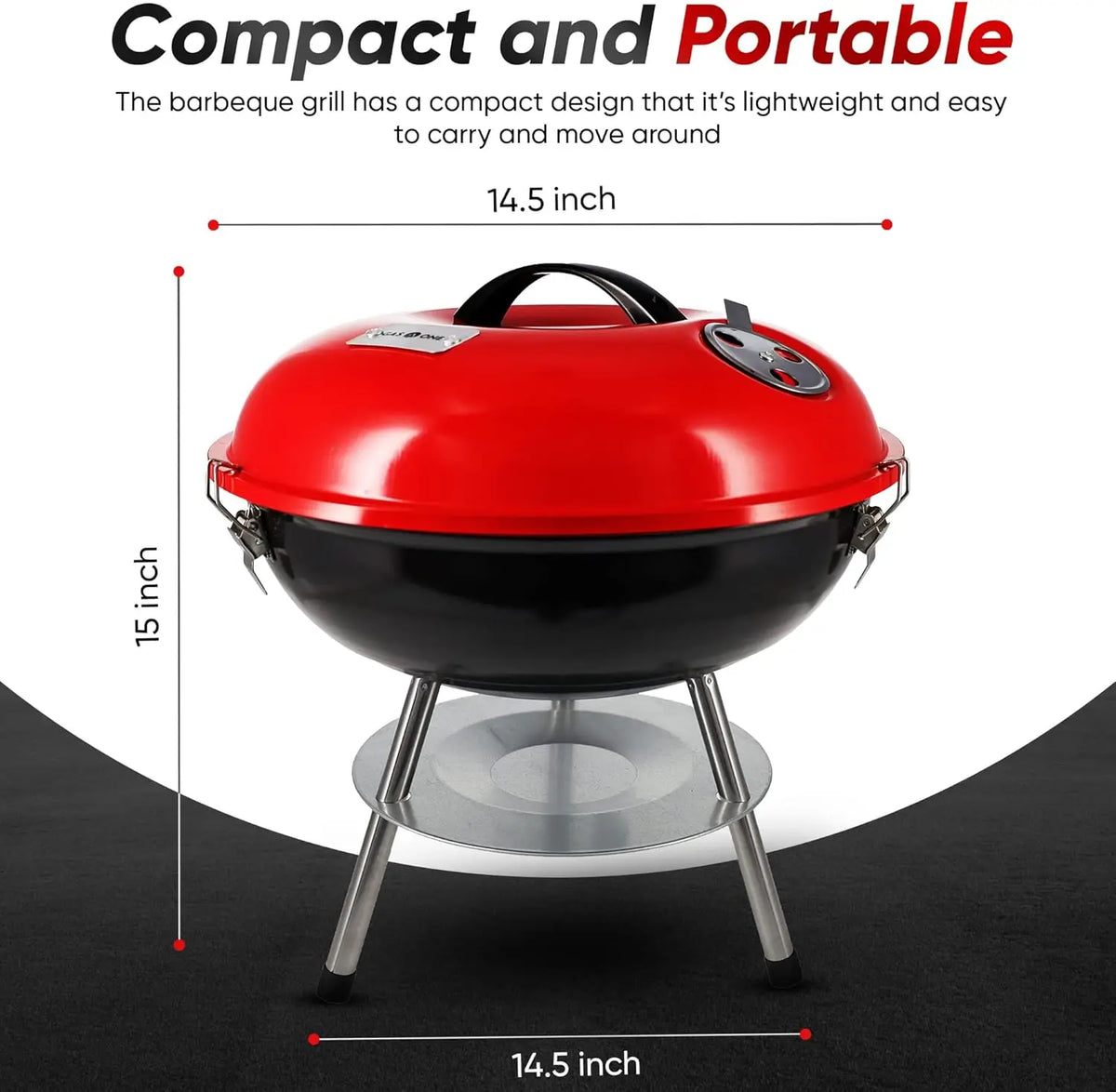 Portable Charcoal Grill With Dual Venting And Locking Lid Design
