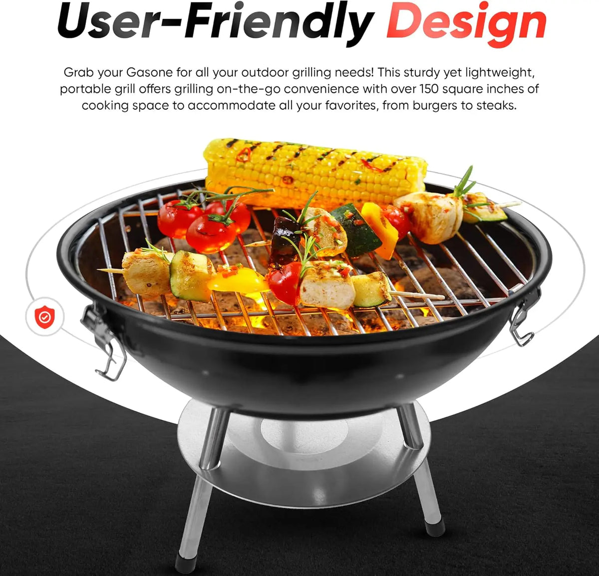 Portable Charcoal Grill With Dual Venting And Locking Lid Design