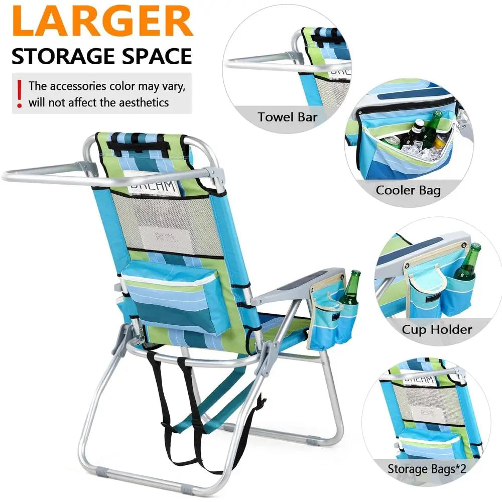Lightweight Backpack Beach Chair With Adjustable Backrest And Cup Holder