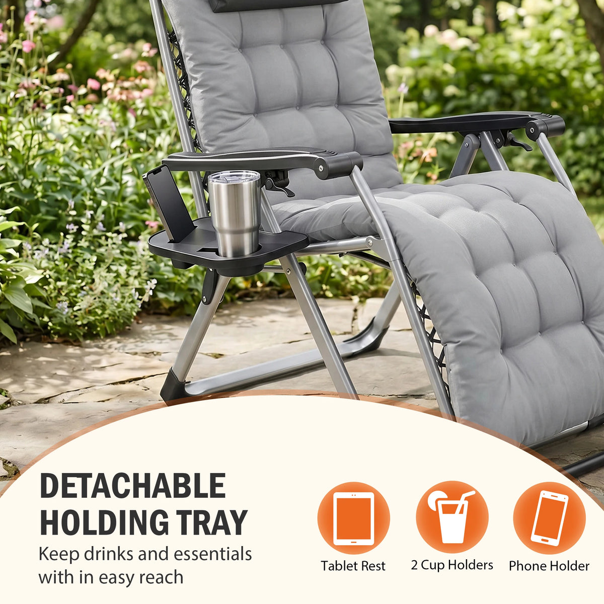 JHK Zero Gravity Reclining Lounge Chair With Cup Holder