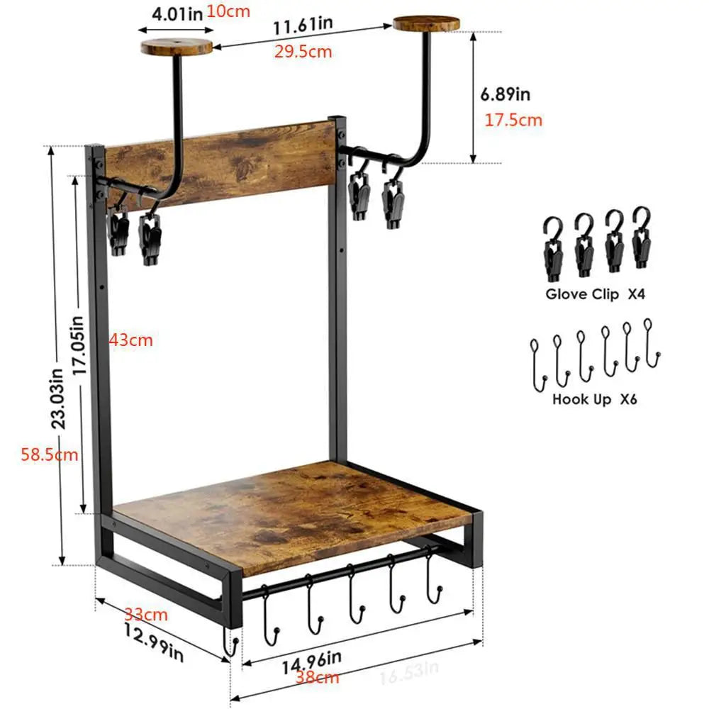 HiMISS Wall Mounted Motorcycle Helmet Storage Rack With Hooks