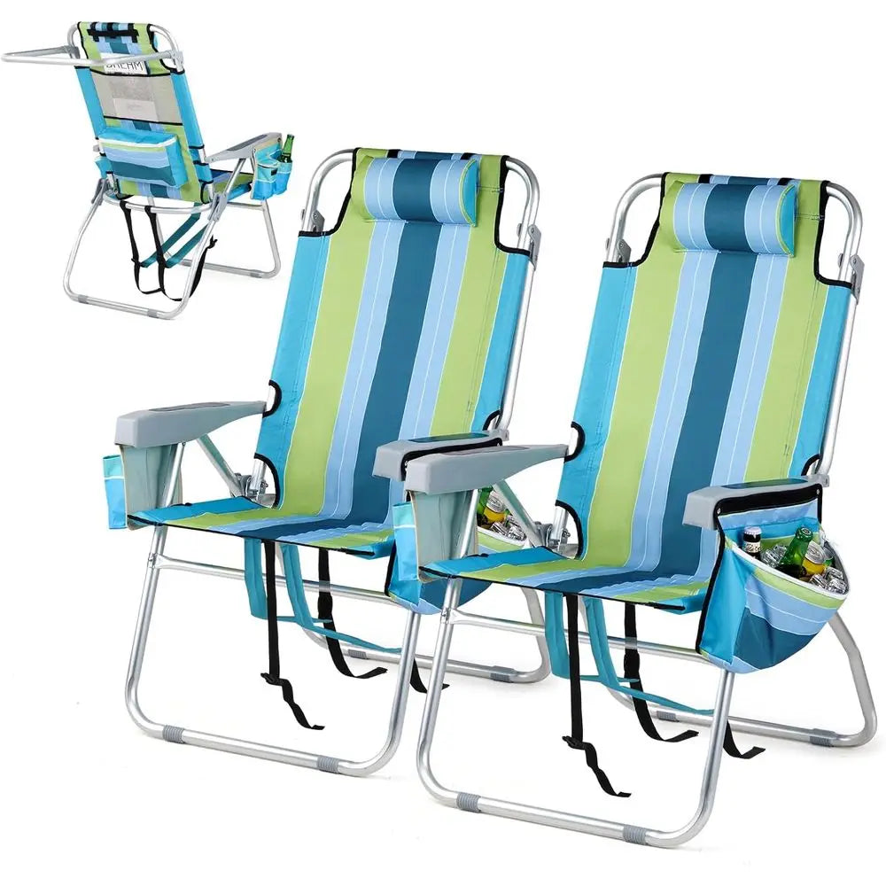 Lightweight Backpack Beach Chair With Adjustable Backrest And Cup Holder