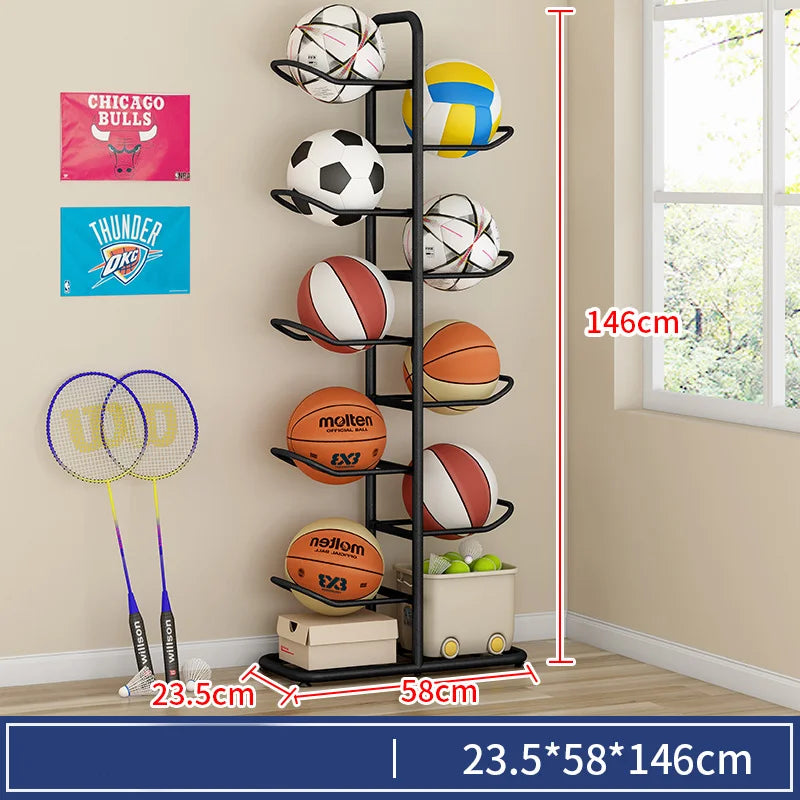 Indoor Kids Sports Ball Storage Rack for Basketballs and Footballs