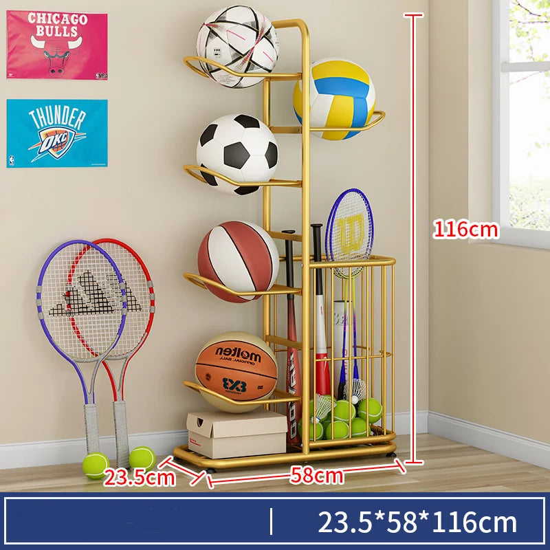 Indoor Kids Sports Ball Storage Rack for Basketballs and Footballs