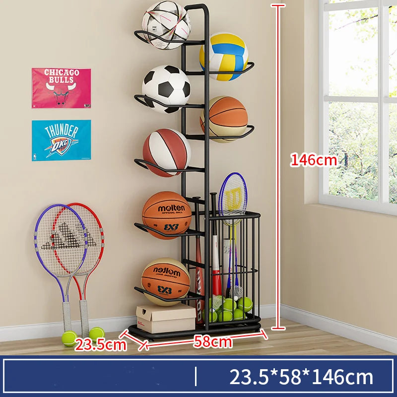 Indoor Kids Sports Ball Storage Rack for Basketballs and Footballs