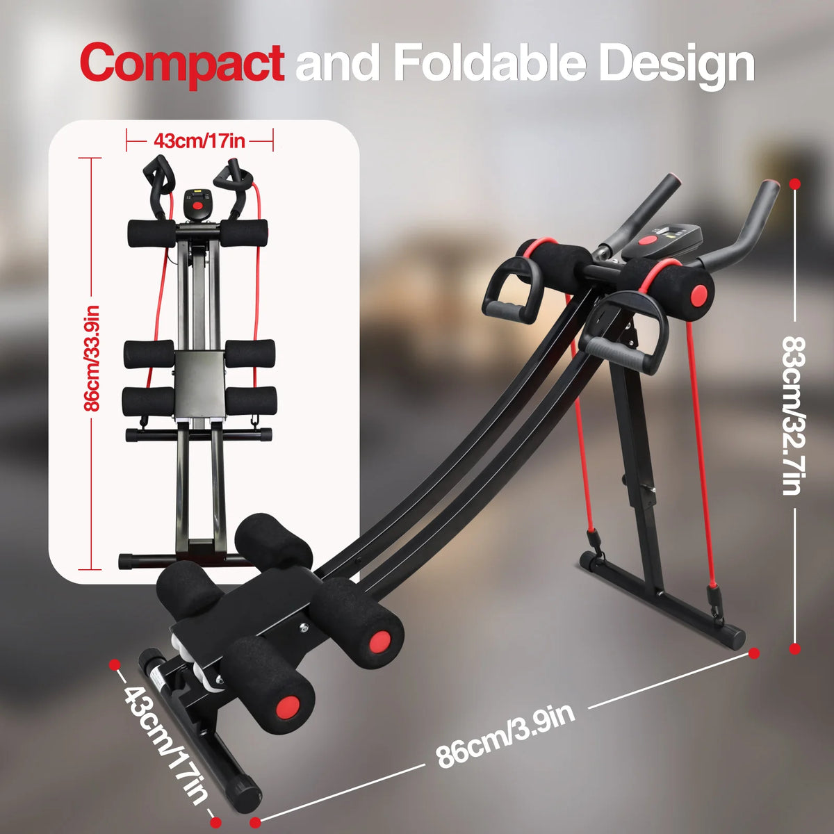 Adjustable Foldable Abdominal Cruncher With Resistance Bands And Display