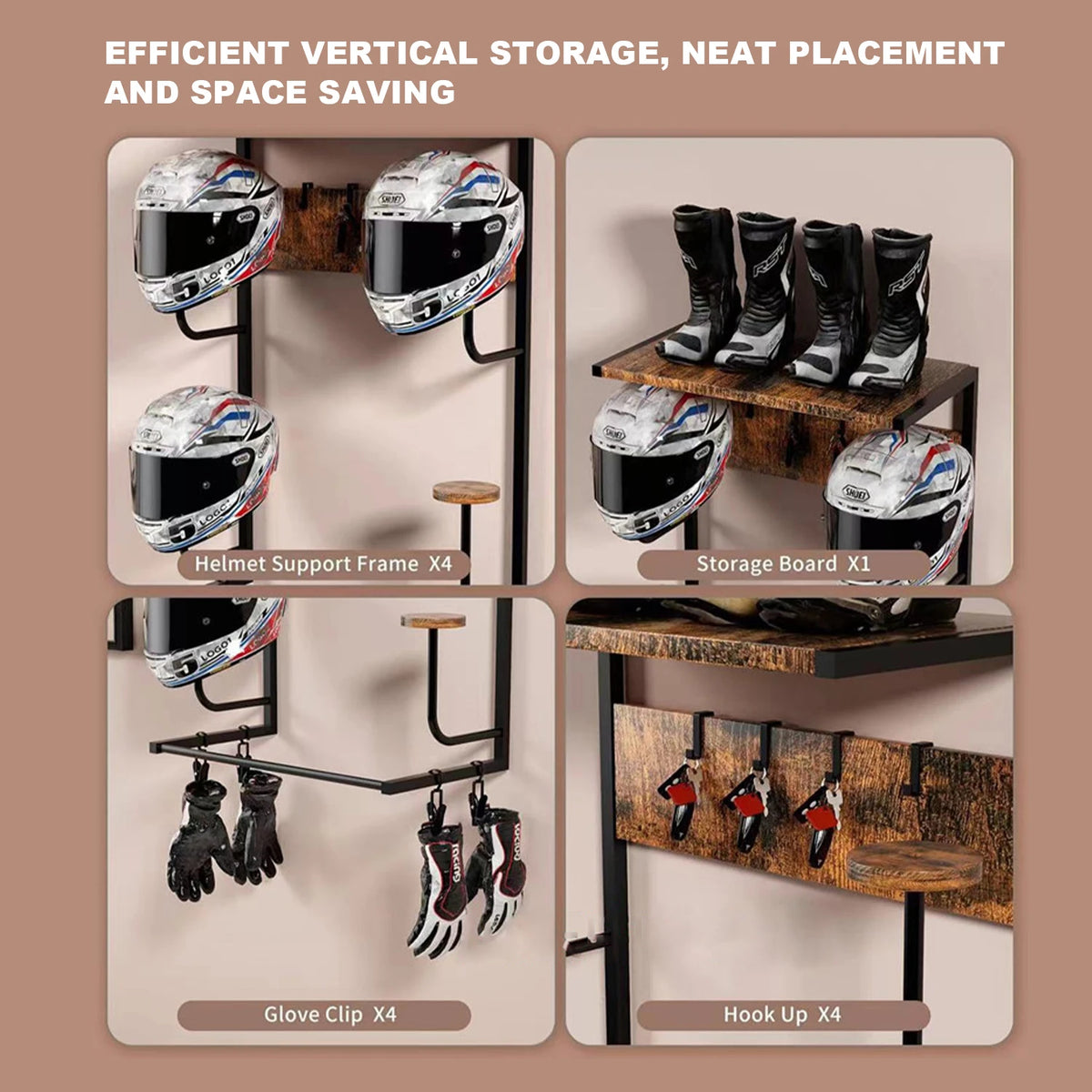 HiMISS Wall Mounted Motorcycle Helmet Storage Rack With Hooks