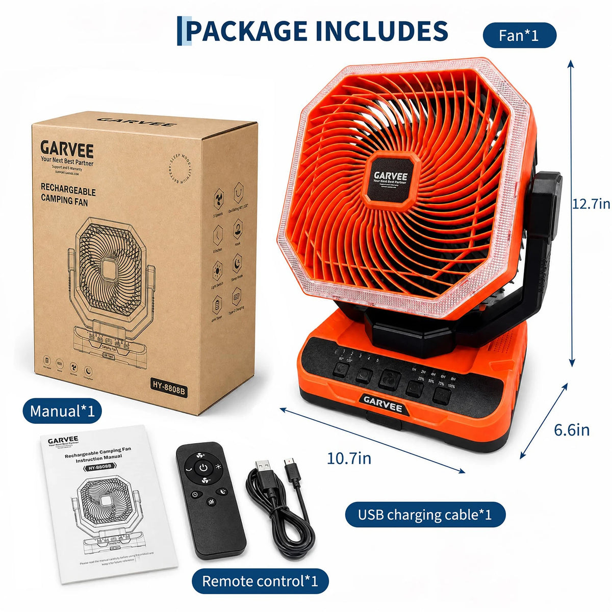 HiMISS Portable Rechargeable Camping Fan With Remote Control Timer