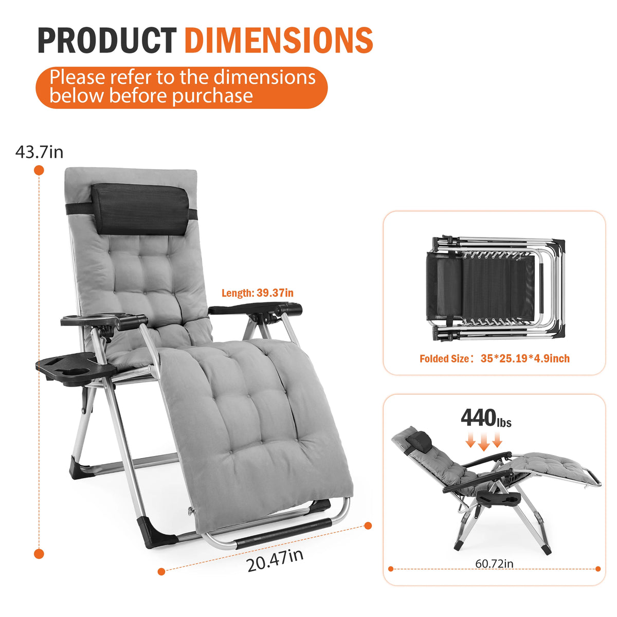 JHK Zero Gravity Reclining Lounge Chair With Cup Holder
