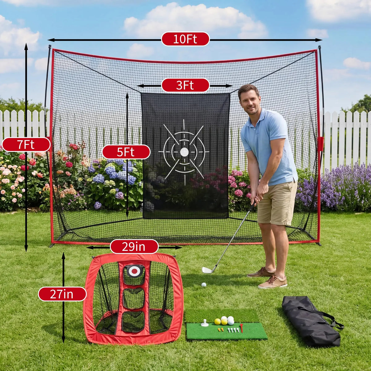 HiMiss Golf Practice Net Set With Turf Mat And Balls