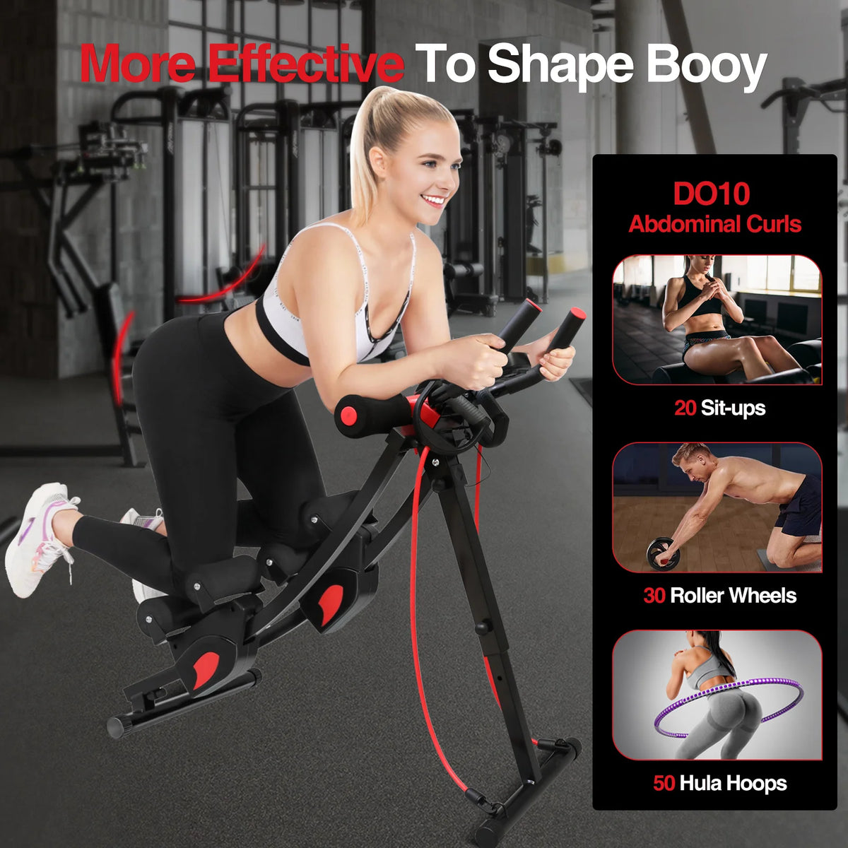 Adjustable Foldable Abdominal Cruncher With Resistance Bands And Display