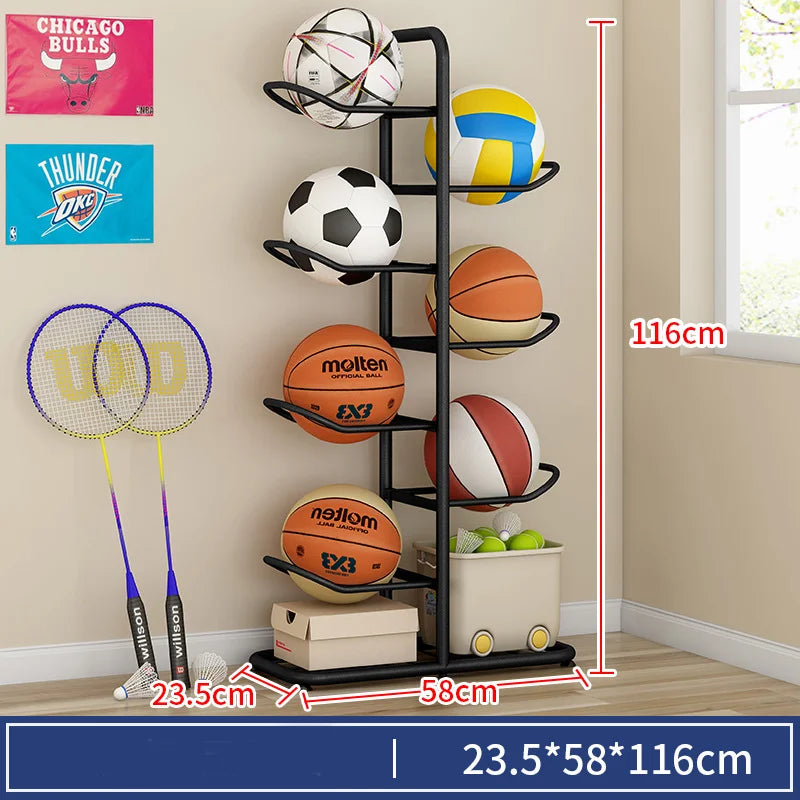 Indoor Kids Sports Ball Storage Rack for Basketballs and Footballs