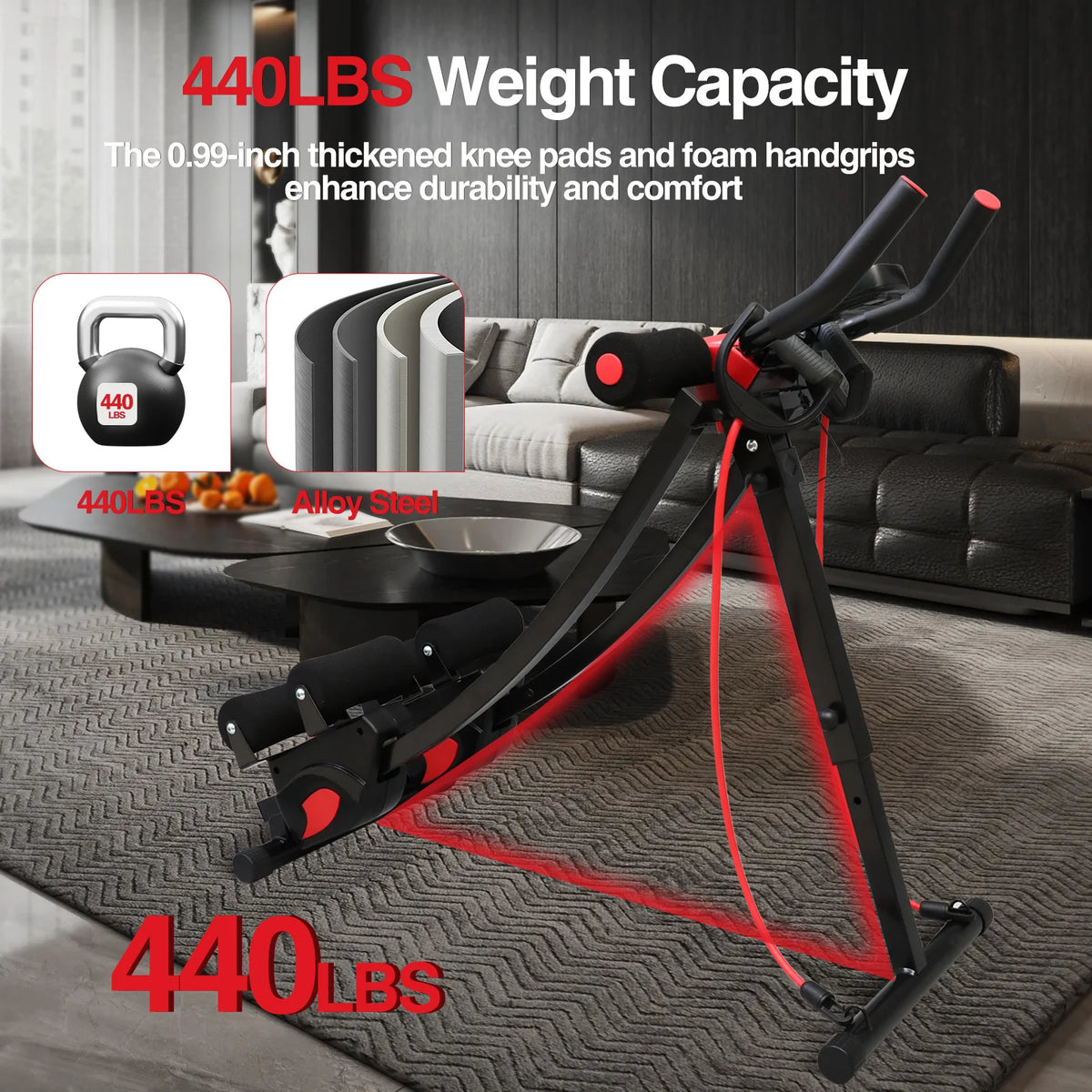 Adjustable Foldable Abdominal Cruncher With Resistance Bands And Display