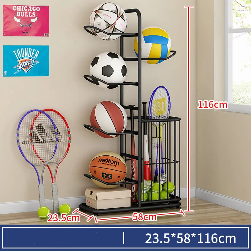 Indoor Kids Sports Ball Storage Rack for Basketballs and Footballs