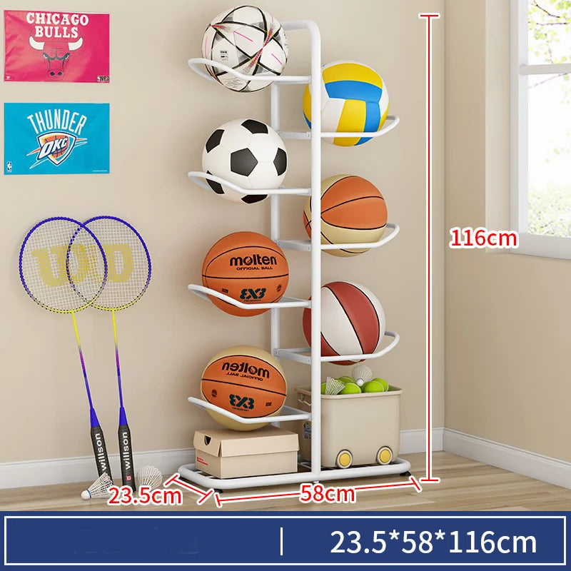 Indoor Kids Sports Ball Storage Rack for Basketballs and Footballs
