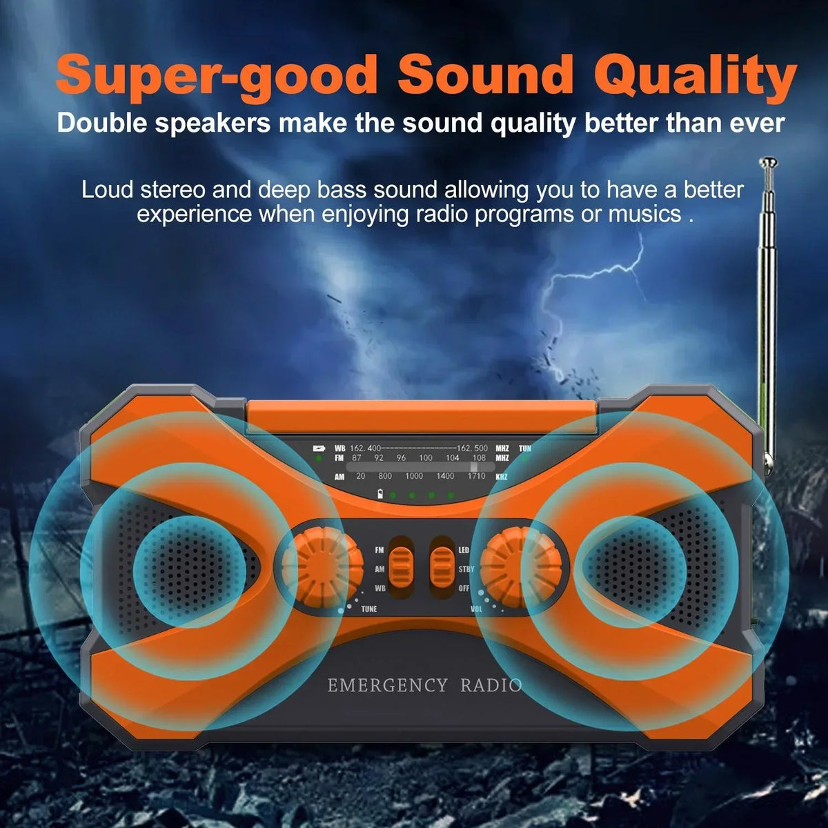 STONEGO Solar Hand Crank NOAA Emergency Weather Radio With Charger