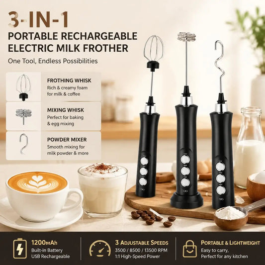 Stonego Rechargeable Handheld Milk Frother With Three Speed Whisk