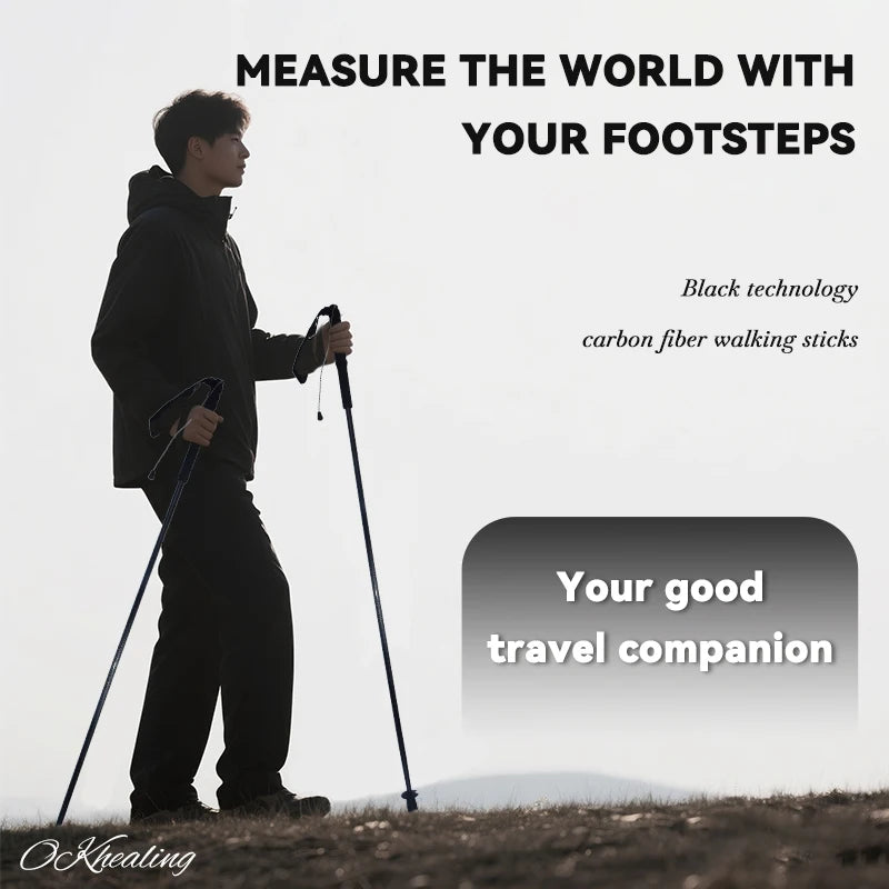 OKHEALING Carbon Fiber Foldable Trekking Poles For Hiking Travel