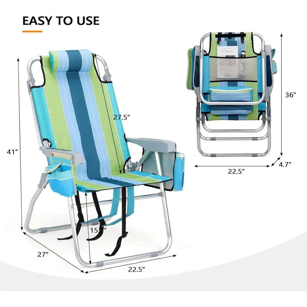 Lightweight Backpack Beach Chair With Adjustable Backrest And Cup Holder