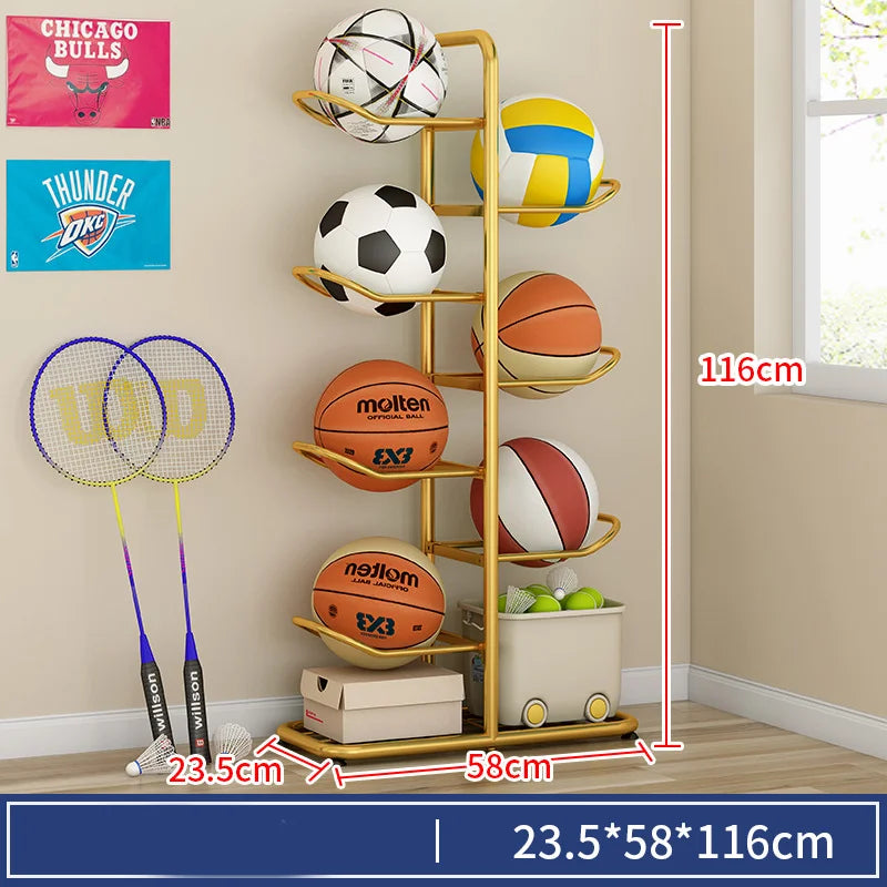 Indoor Kids Sports Ball Storage Rack for Basketballs and Footballs