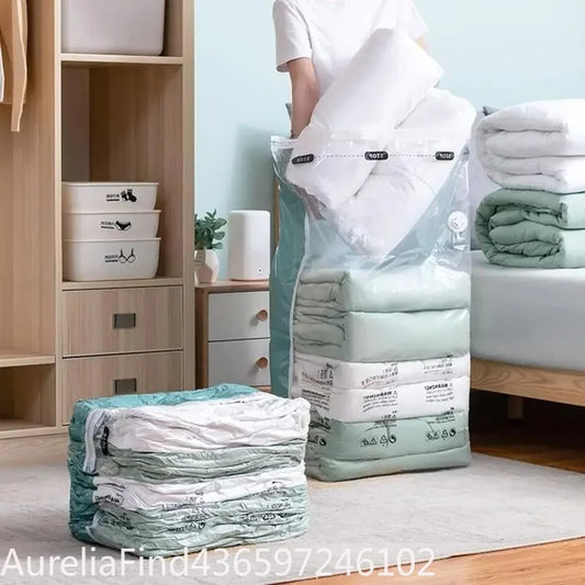 Reusable No Pump Vacuum Compression Storage Bags for Clothes and Bedding