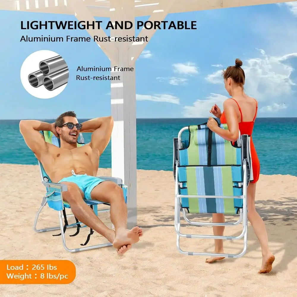 Lightweight Backpack Beach Chair With Adjustable Backrest And Cup Holder
