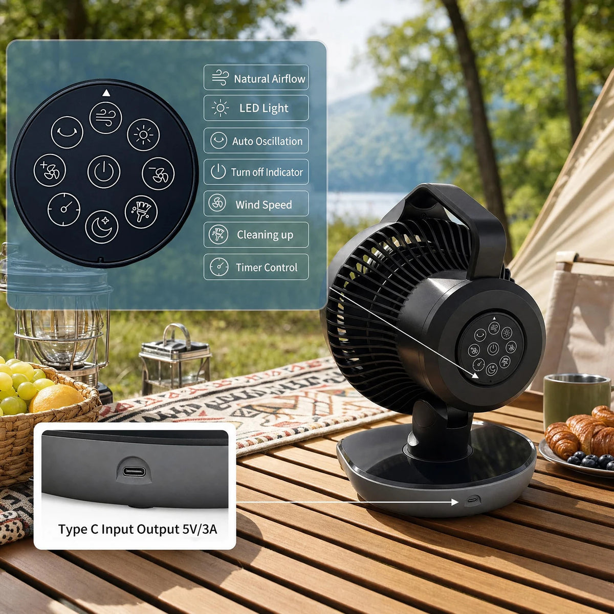 HiMISS Portable Camping Fan 20000mAh Rechargeable With Remote