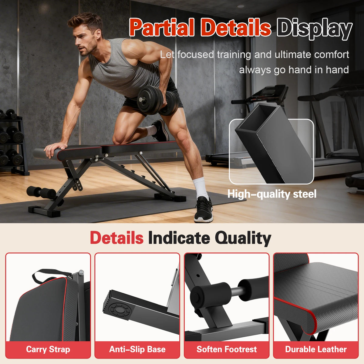 Adjustable Foldable Weight Bench for Full Body Home Workouts