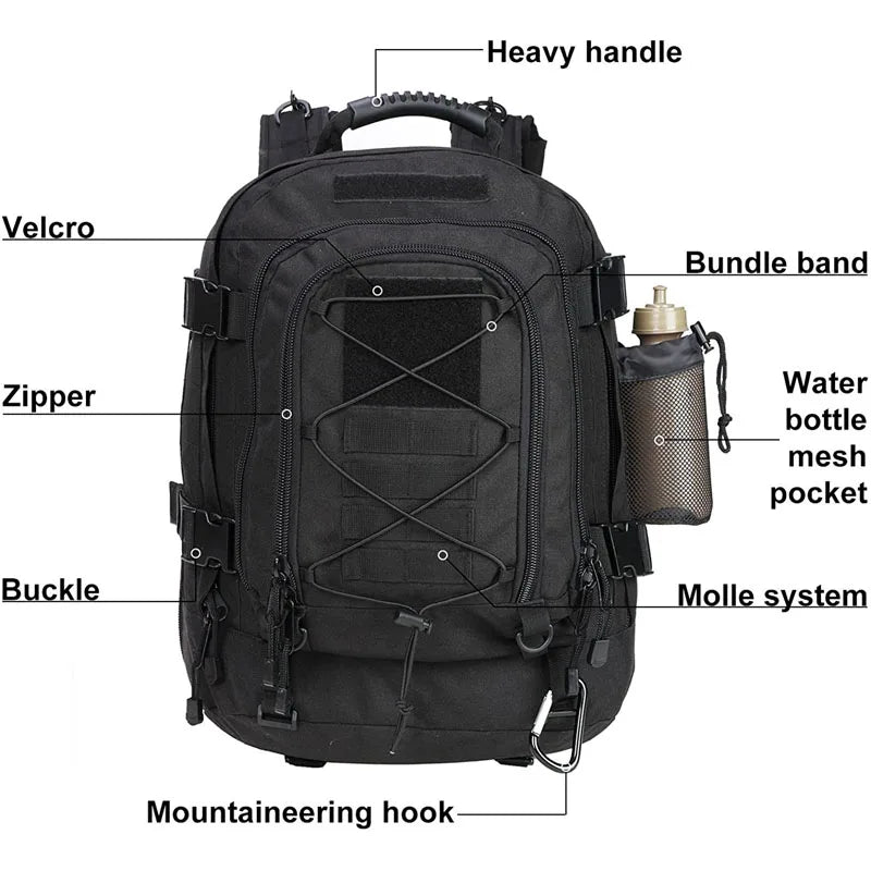 LQARMY Military Tactical MOLLE Backpack for Outdoor Hiking