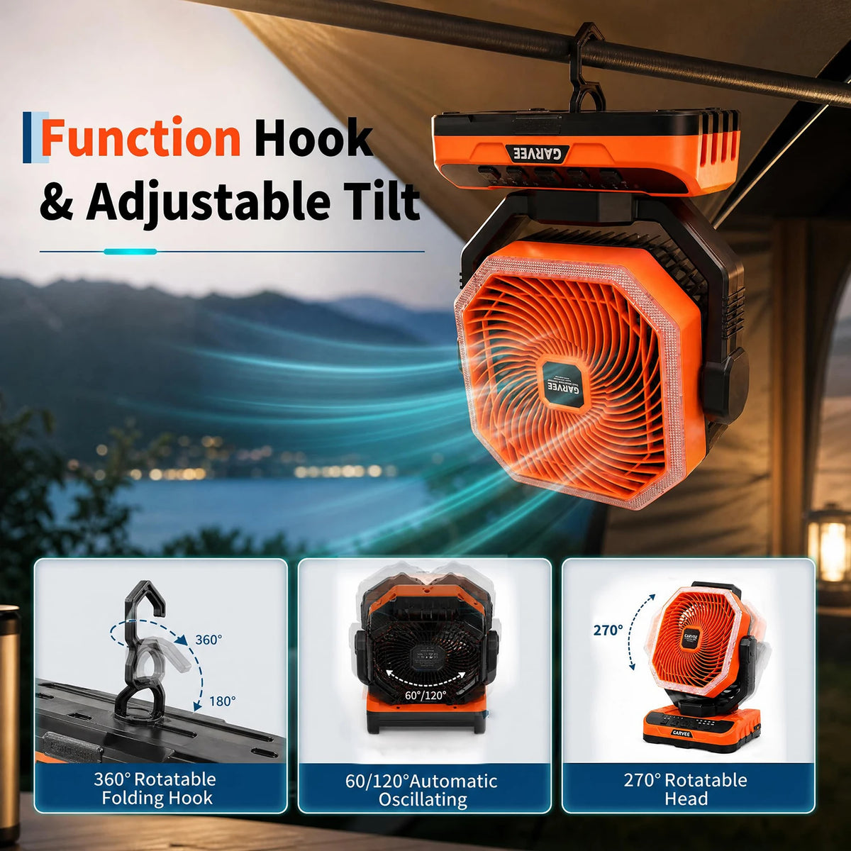 HiMISS Portable Rechargeable Camping Fan With Remote Control Timer