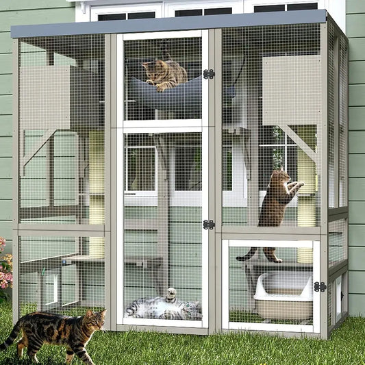 Walk In Cat Catio With Platforms Scratching Posts And Hammock