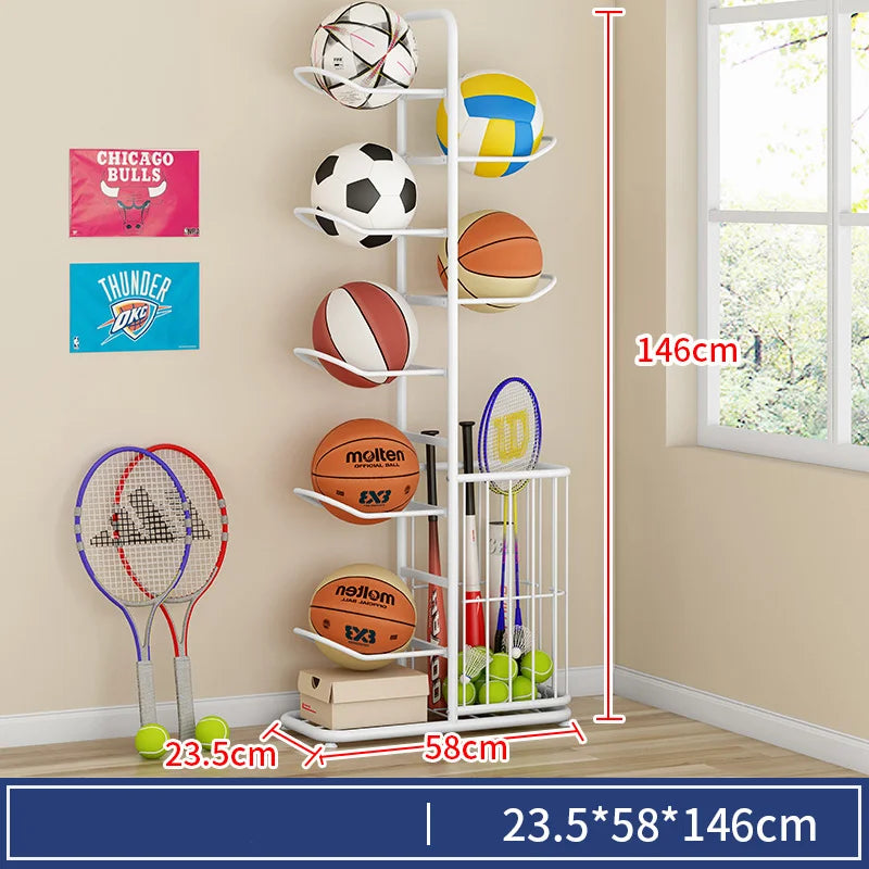 Indoor Kids Sports Ball Storage Rack for Basketballs and Footballs