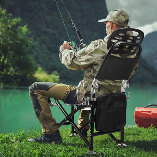 Adjustable Folding Fishing Chair With 13 Gears Backrest Rod Holder