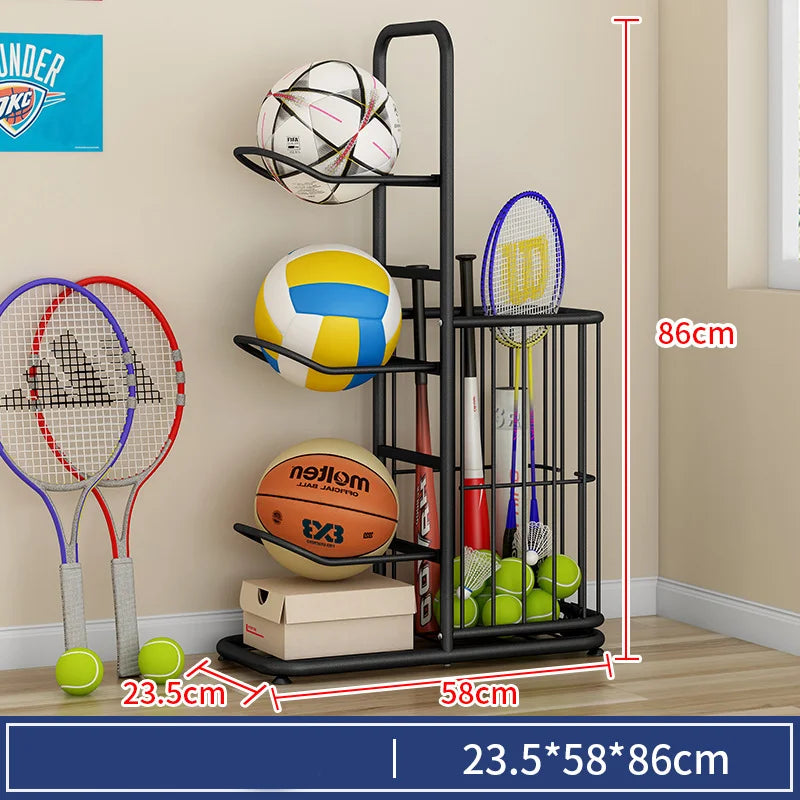 Indoor Kids Sports Ball Storage Rack for Basketballs and Footballs