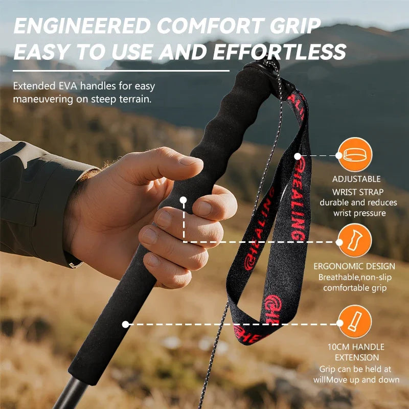 OKHEALING Carbon Fiber Foldable Trekking Poles For Hiking Travel