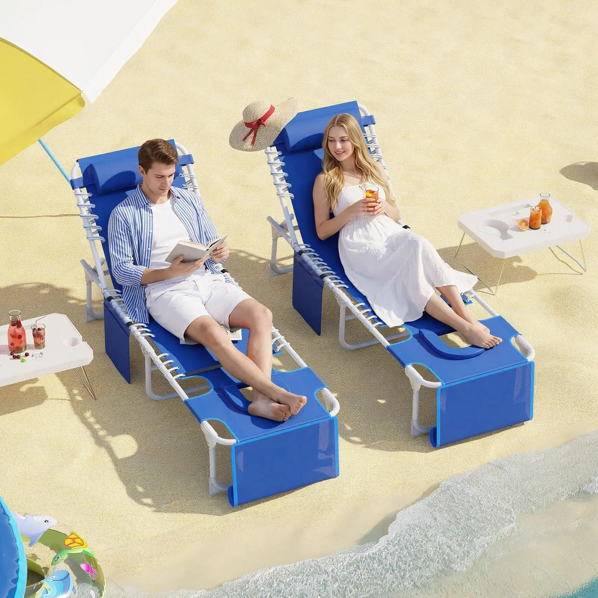 HiMISS Outdoor Reclining Beach Lounge Chair With Table And Folding