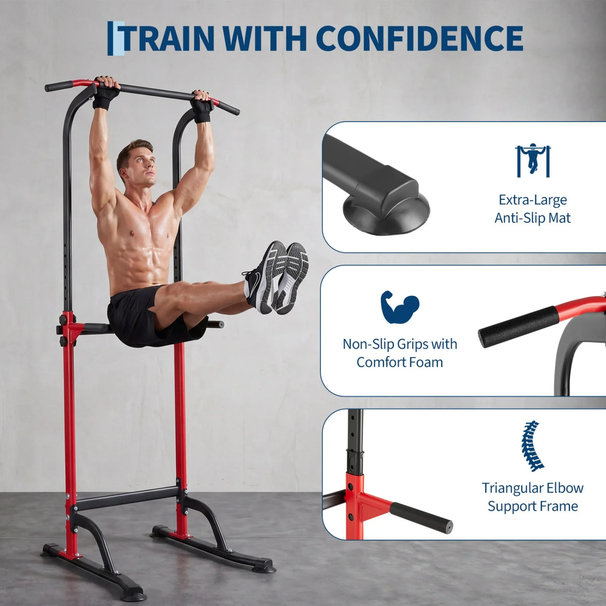 HiMISS Adjustable Power Tower Pull Up Dip Station Home Gym