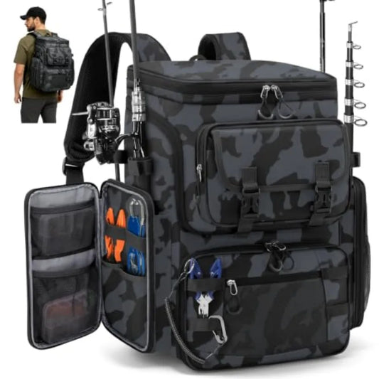 Professional Fishing Backpack With Insulated Cooler and Rod Holders