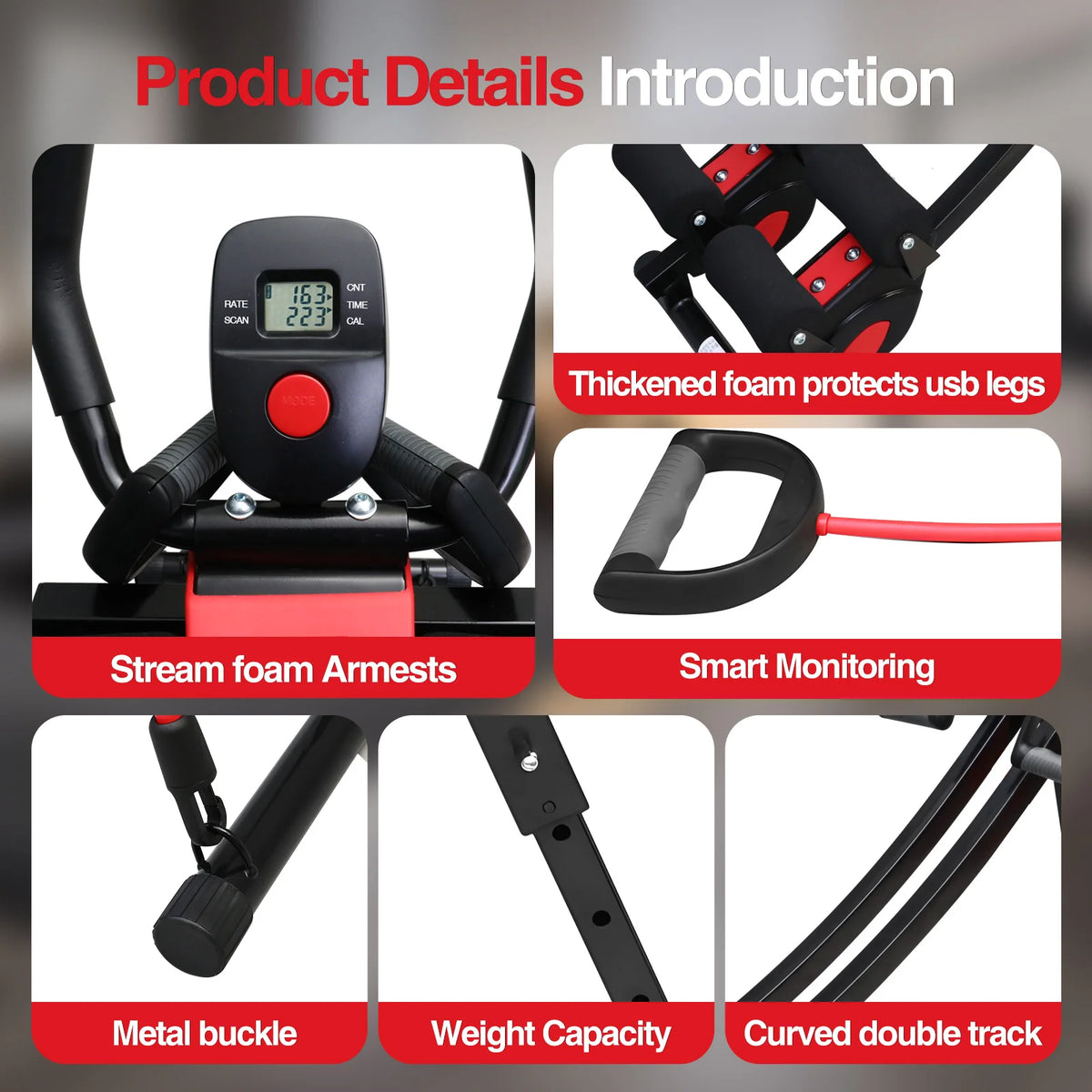 Adjustable Foldable Abdominal Cruncher With Resistance Bands And Display