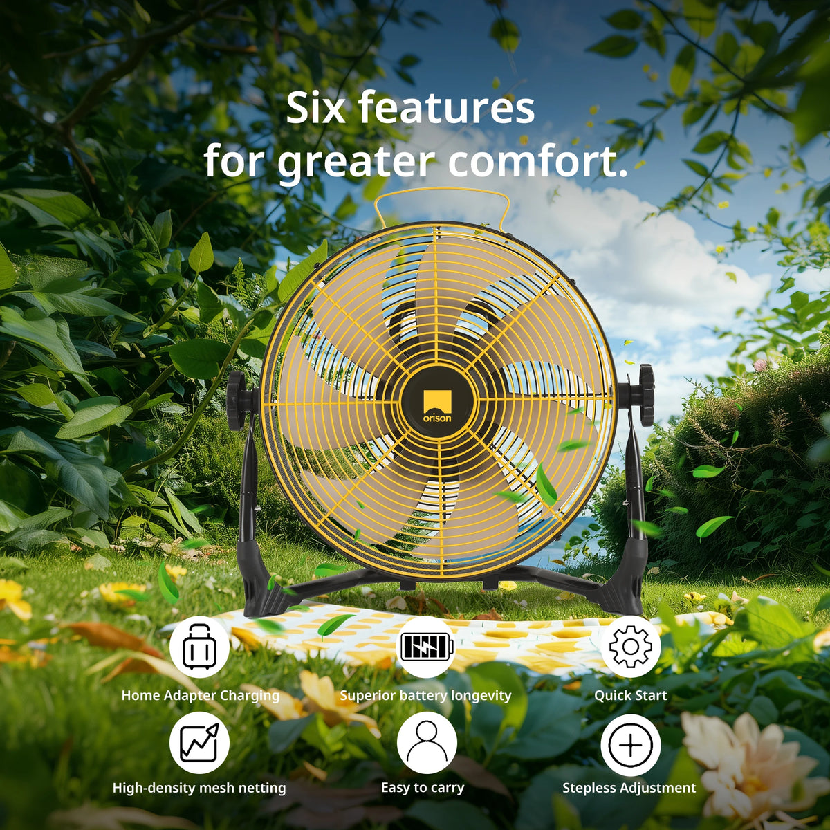 Orison Portable Battery Operated High Velocity Floor Fan for Camping