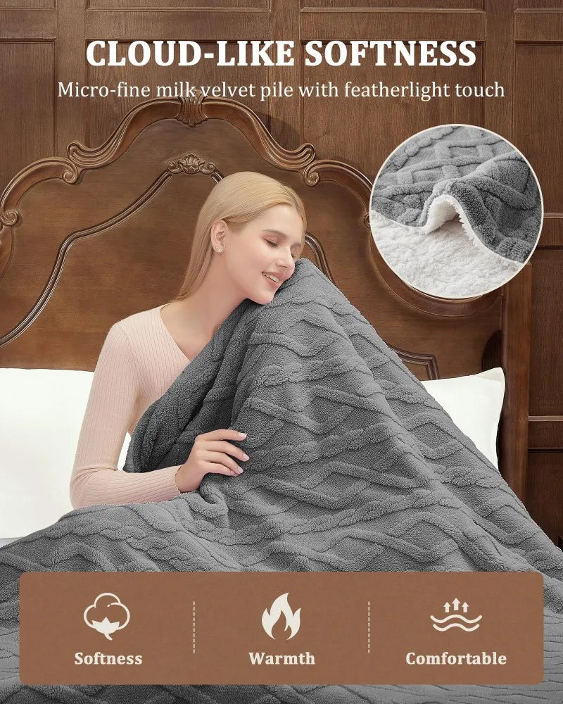 Electric Heated Throw Blanket With Fast Heating And Safety Controls