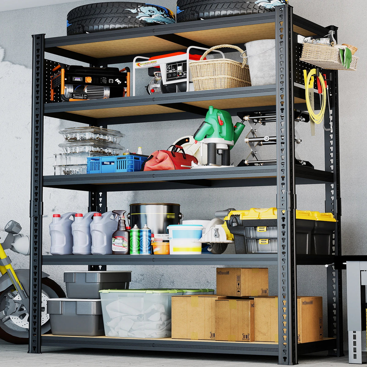 SARENZOON Adjustable Heavy Duty Metal Shelving Unit With Pegboard Panel System