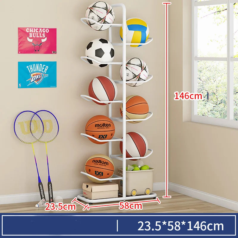 Indoor Kids Sports Ball Storage Rack for Basketballs and Footballs